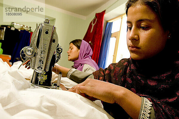 Women at work in a sewing workshop in Kabul.
