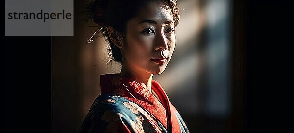 Bildgenerierte KI. Porträt einer Japanerin im Kimono