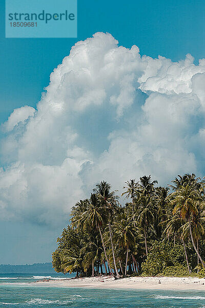Große Wolken über einem Strand mit Palmen