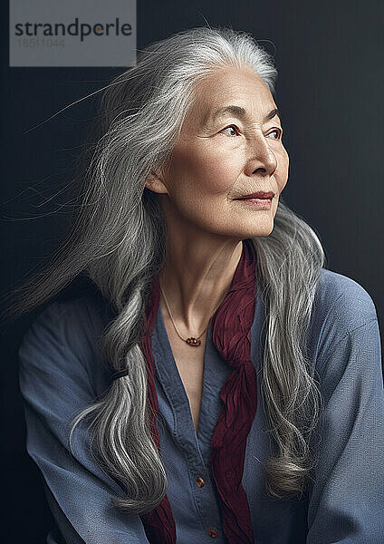 Generative KI. Natürliches Studioporträt einer älteren Frau mit grauem Haar