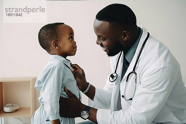 Man pediatrician doctor to examining little boy. Generative AI