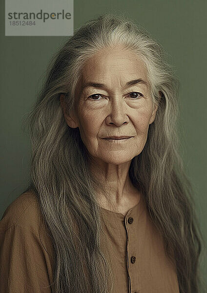 Generative KI. Natürliches Studioporträt einer älteren Frau mit grauem Haar