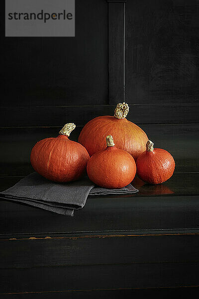 Studio shot of pumpkins lying against black background