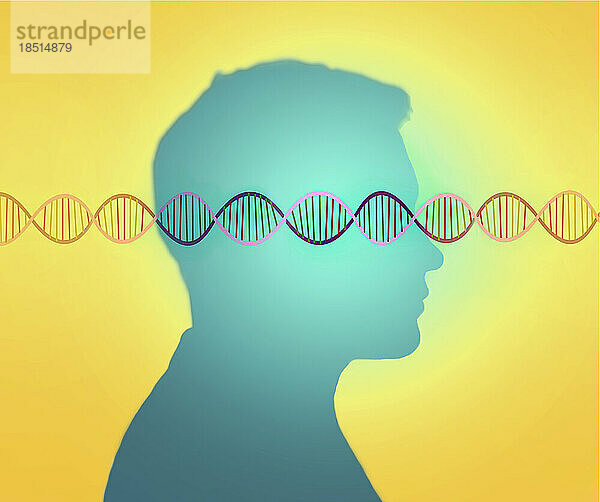 Illustration eines Menschen mit überlagerter D.N.A.-Struktur
