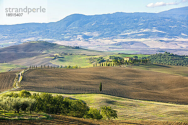 Italien  Toskana  Pienza  ländliche Landschaft des Val dOrcia im Sommer