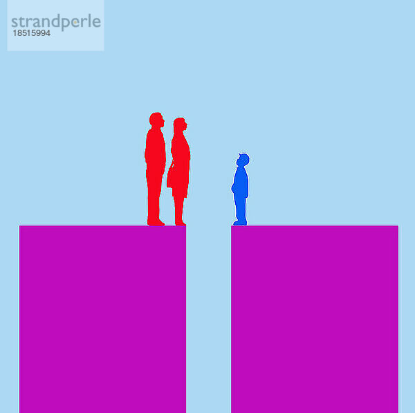 Illustration of parents and child standing on separated blocks