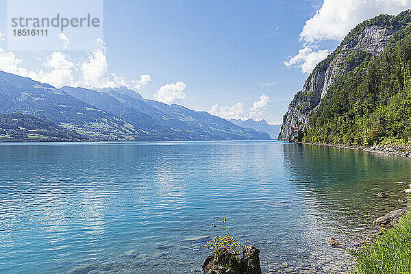 Schweiz  Kanton St. Gallen  malerischer Blick auf den Walensee