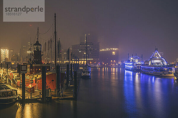 Deutschland  Hamburg  Hamburger Hafen in nebliger Nacht