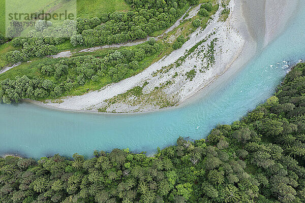 Germany  Bavaria  Aerial view of turquoise Lech River in summer