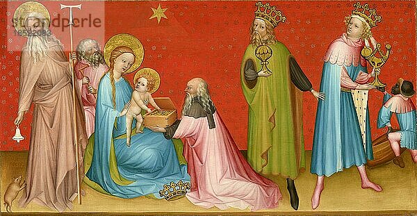 Die Anbetung der Heiligen Drei Könige mit dem Heiligen Antonius Abbote  Historisch  digital restaurierte Reproduktion von einer Vorlage aus dem 18. oder 19. Jahrhundert