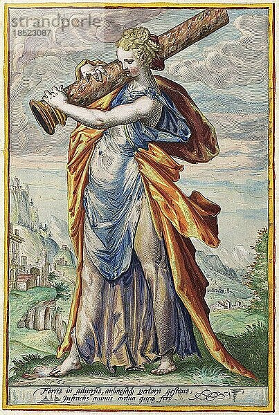 Fortitudo. allegorische Darstellung der Tapferkeit  Mut und Kraft  1595  Historisch  digital restaurierte Reproduktion von einer Vorlage aus der Vorzeit