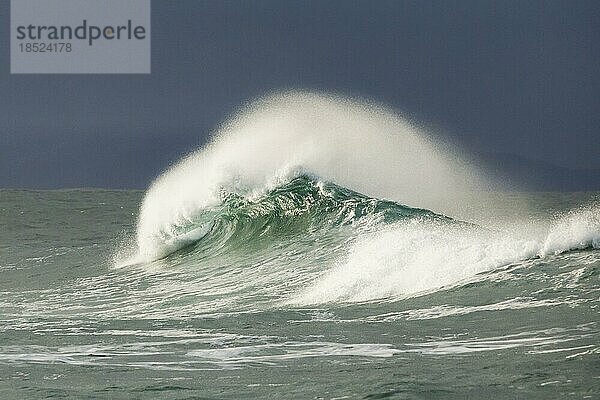 Grosse Welle bricht im offenen Meer an der bretonischen Küste bei Brest  Frankreich  Europa
