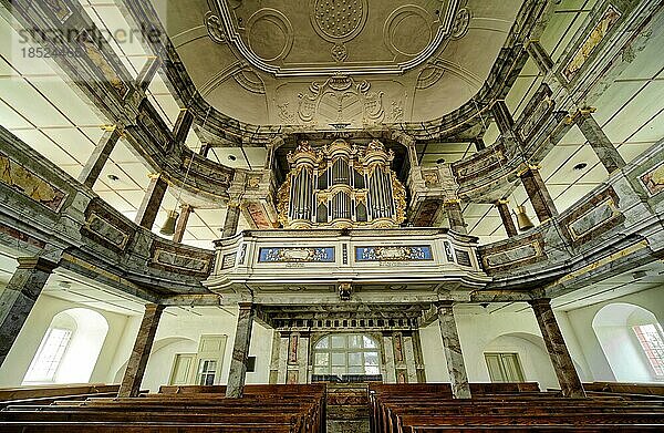 Barocke Saalkirche St. Otto mit der Orgel  Innenaufnahme  Wechselburg  Sachsen  Deutschland  Europa