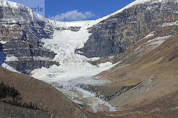 Rückzug des Dome Glacier  Teil des Columbia Icefield in den kanadischen Rockies  Jasper National Park  Alberta  Kanada  Nordamerika