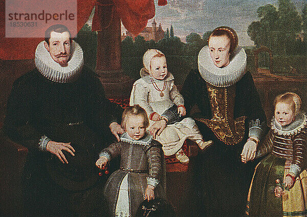 Philipp von Hutten  1505 - 1546. Deutscher Abenteurer und ein früher europäischer Entdecker Venezuelas  hier mit seiner Familie. Aus Modes and Manners  veröffentlicht 1935