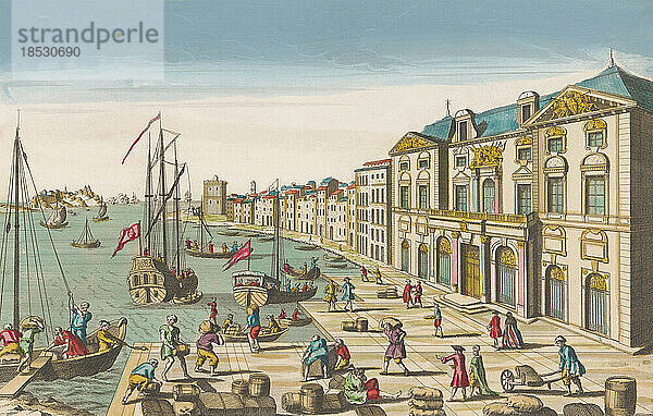 Der Hafen von Marseille  Frankreich  in der Mitte des 18. Jahrhunderts. Nach einem Druck eines unbekannten Künstlers.
