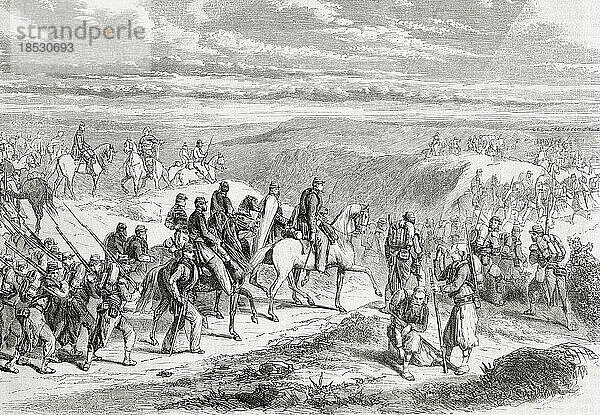 Marsch der Expeditionskolonne aus Westalgerien unter dem Kommando von General Edmond-Charles de Martimprey  1859. Aus L'Univers Illustre  veröffentlicht in Paris  1859
