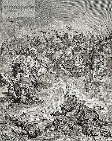 Die Schlacht von Tertry  Somme  687  ein Gefecht im merowingischen Gallien zwischen den Truppen Austrasiens unter Pepin II. auf der einen und Neustrien und Burgund auf der anderen Seite. Aus der Histoire de France  veröffentlicht 1855.