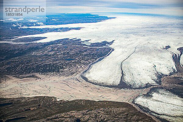 Luftaufnahme des grönländischen Eisschilds und der weiten Landschaft; Ilulissat  Grönland