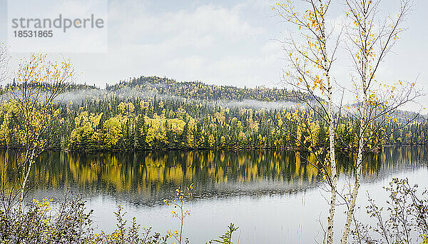 Herbstfarben  die sich in einem See spiegeln; Terrace Bay  Ontario  Kanada