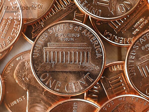 1 Cent Münze  Vereinigte Staaten  selektiver Fokus