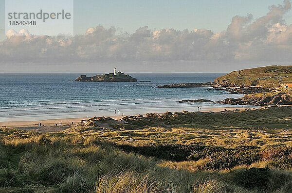 Gwithian Beach  Godrevy Lighthouse  Cornwall  Großbritannien  Europa