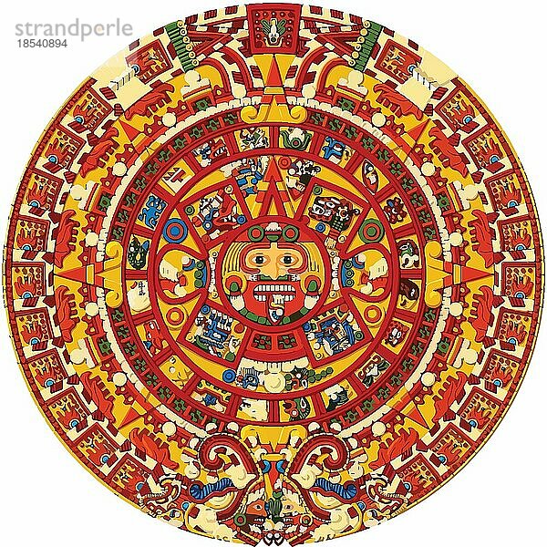 Aztekischer Sonnenstein-Kalender  Illustration. Postklassische Mexica-Skulptur