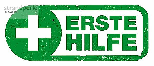 Grüne ERSTE HILFE  Stempelabdruck mit Kreuzsymbol