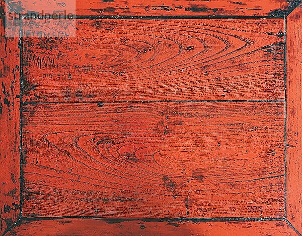 Vollbild rustikaler roter Holztisch Hintergrund  direkt über Blick auf alten Holztisch