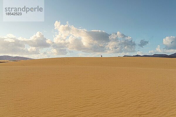 Menschen  die auf einer großen Sanddüne in der Wüste spazieren gehen