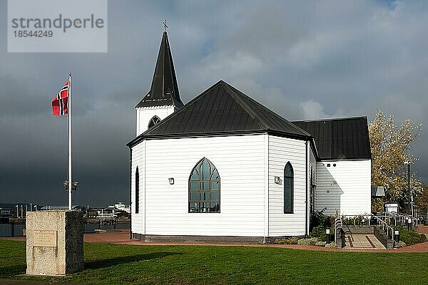 Ehemalige norwegische Kirche jetzt ein Café in Cardiff Bay