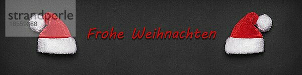 Frohe Weihnachten Weihnachtsgruß Banner oder Header mit zwei Weihnachtsmannmützen