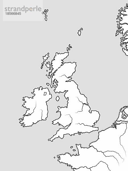 Karte der ENGLISCHEN Länder: Großbritannien (The United Kingdom) - England  Schottland  Wales und Irland. Die Britischen Inseln  die Nordsee  der Ärmelkanal. Geografische Karte mit Meeresküstenlinie