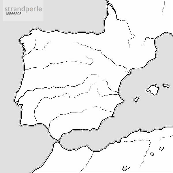 Karte der SPANISCHEN Länder: Spanien  Portugal  Iberien  Galizien  Katalonien  Valencia  Andalusien  León  Aragón & Kastilien  Navarra  Asturien  Baskenland  Pyrenäen. Geografische Karte mit Küstenlinie  Europa