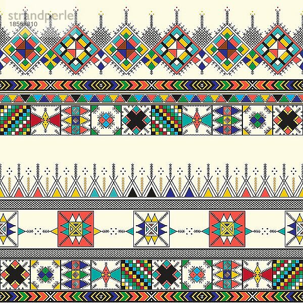 Dekoratives  sich wiederholendes geometrisches Muster  inspiriert von den traditionellen Malereien von Al-Qatt Al-Asiri