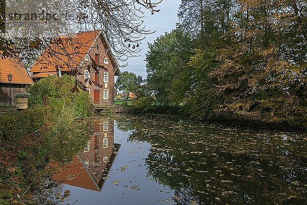 Düstermühle am Fluss Dinkel  Wassermühle  Legden  Ortsteil Wehr  Münsterland  Nordrhein-Westfalen  Deutschland  Europa