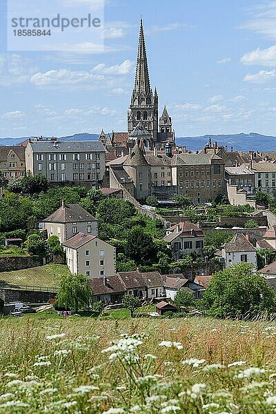 Blick auf die Stadt Autun mit der Kathedrale Saint-Lazare  Département Saône-et-Loire  Region Bourgogne-Franche-Comté  Burgund  Frankreich  Europa