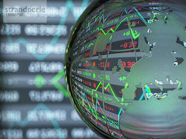 Börsendiagramm auf dem Globus