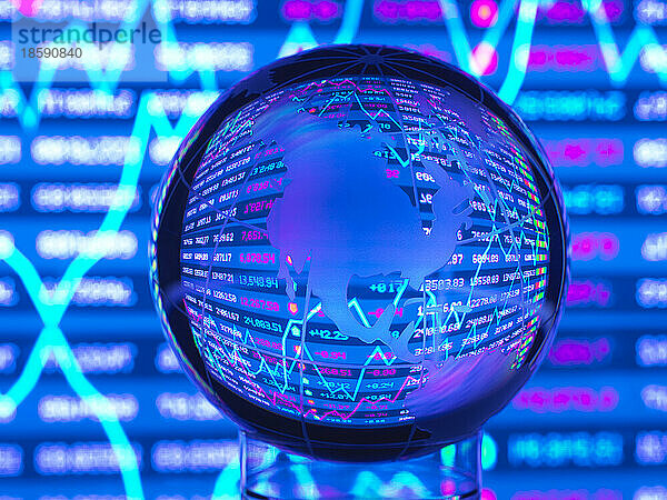 Börsendiagramm auf dem Globus mit USA-Form