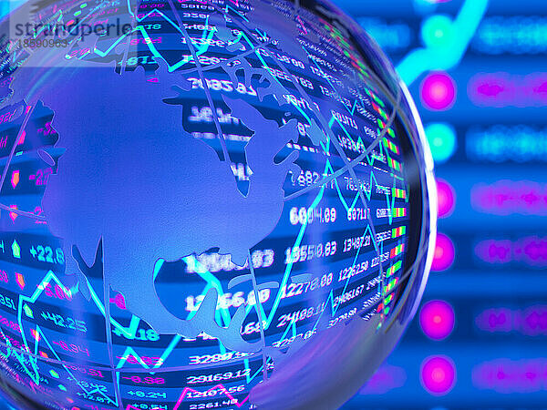 Börsendiagramm auf dem Globus mit USA-Form