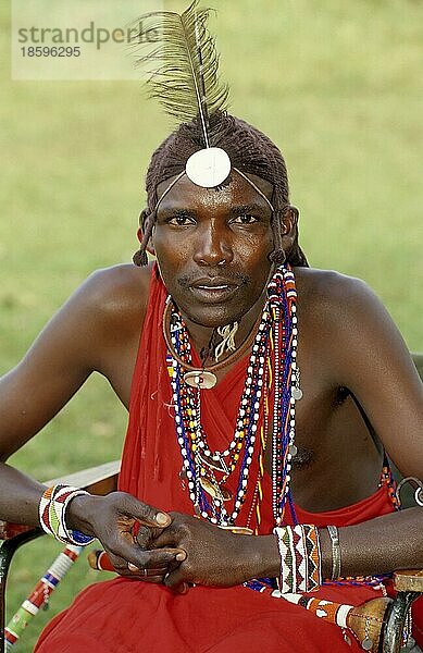 Massai mit Ohrschmuck und Kopfschmuck  Kenia  Ostafrika  Afrika