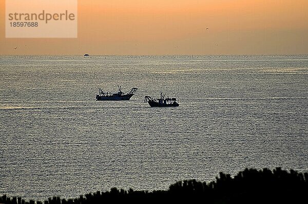 Italien  Emilia Romagna  Adria  Sonnenaufgang  Morgenstimmung  Fischerboote  bei Cervia  Europa