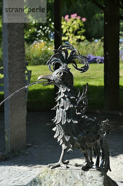 Am Bodensee  Insel Mainau  Vogelfigur aus Metall am Brunnen