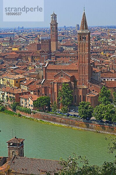 Santa Anastasia church  Torre dei Lamberti  Adige River  Verona  Veneto  Italy