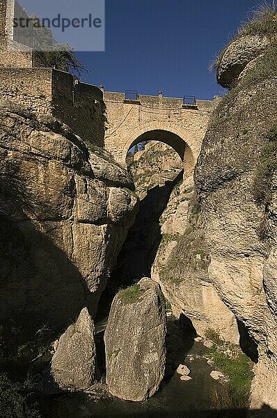 El Puente Viejo  alte Brücke über den Fluss El Tajo  Ronda  Andalusien  Spanien  Europa