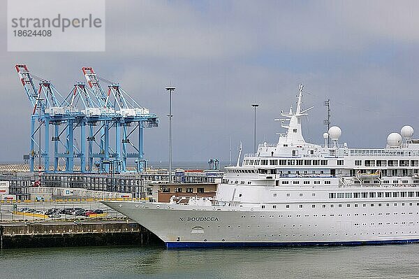 Kreuzfahrtschiff- und Containerterminal-Kräne des Hafens von Zeebrugge  Belgien  Europa