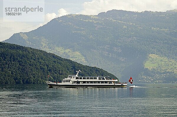 Ausflugsschiff auf Vierwaldstättersee  Vitznau  Luzern  Vierwaldstätter See  Vierwaldstättersee  Schweiz  Europa