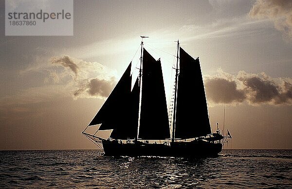 Sailing boat Adelaar at sunset  Komodo national park  Indonesia  Segelboot Adelaar bei Sonnenuntergang  Komodo Nationalpark  Indonesien  Asien