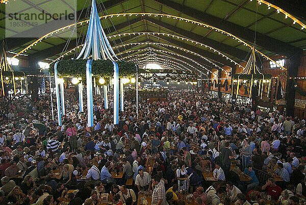 Menschen in Bierzelt  Oktoberfest  Theresienwiese  München  Bayern  Wiesn  Deutschland  Europa