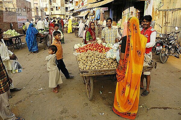 Marktstand mit Gemüse  Bharatpur  Rajasthan  Indien  Asien